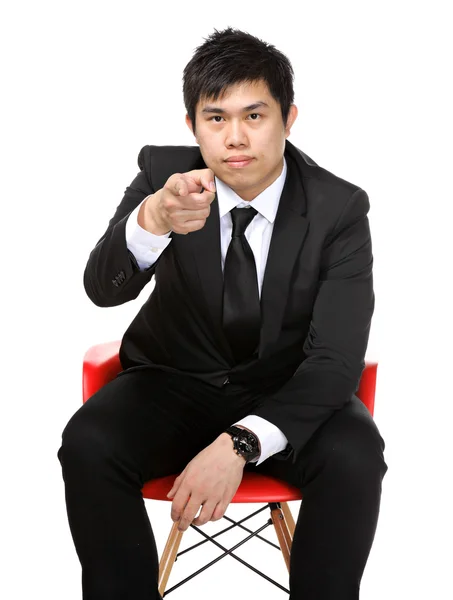 Business man sit and point to you — Stock Photo, Image