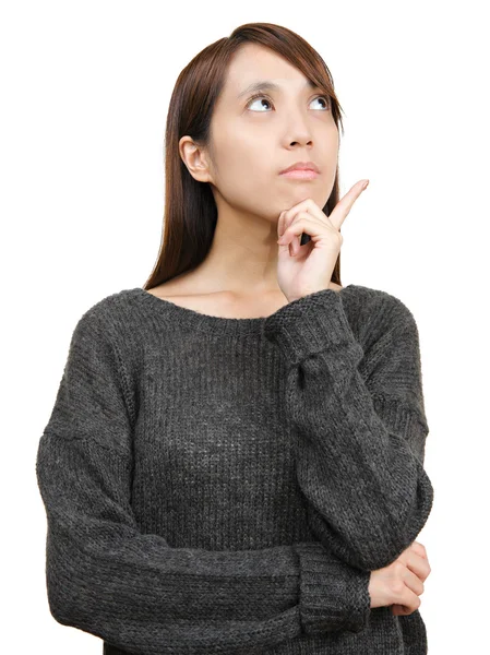 Thoughtful woman looking up — Stock Photo, Image