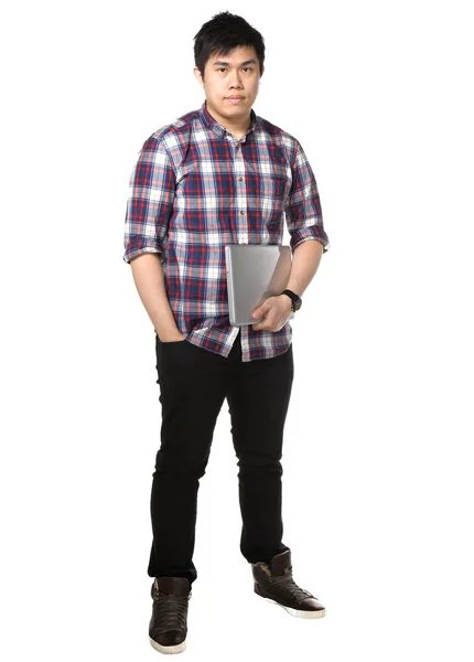 Asian man holding laptop computer — Stock Photo, Image