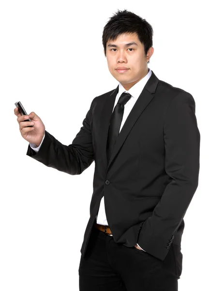 Jovem homem de negócios com telefone móvel — Fotografia de Stock