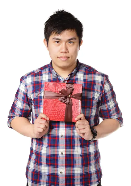 Young man give gift — Stock Photo, Image