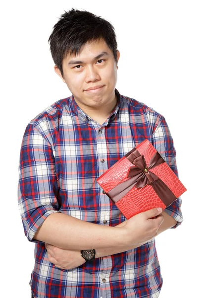 Young man give gift — Stock Photo, Image