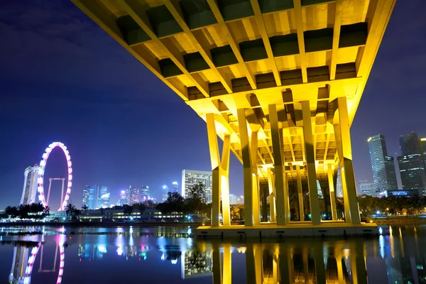 Miasto Singapur i most nocą — Zdjęcie stockowe