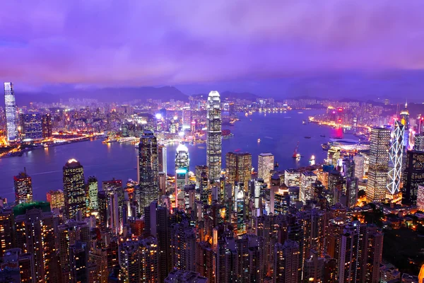 Hong kong paisaje urbano por la noche — Foto de Stock