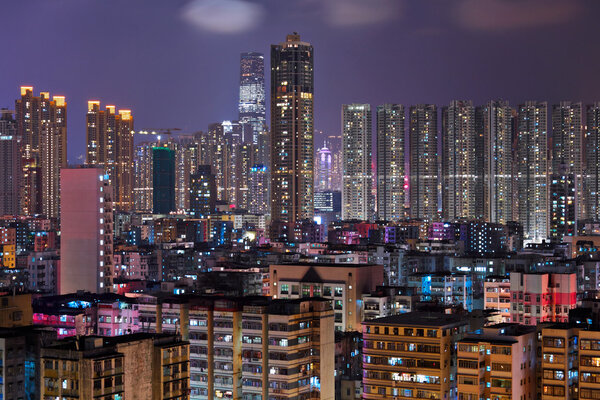 Hong Kong crowded urban city at night