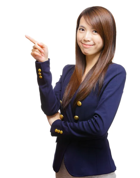 Fiatal ázsiai nő mutatva egy oldala — Stock Fotó
