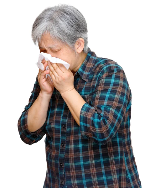Madura asiática mujer estornudando —  Fotos de Stock