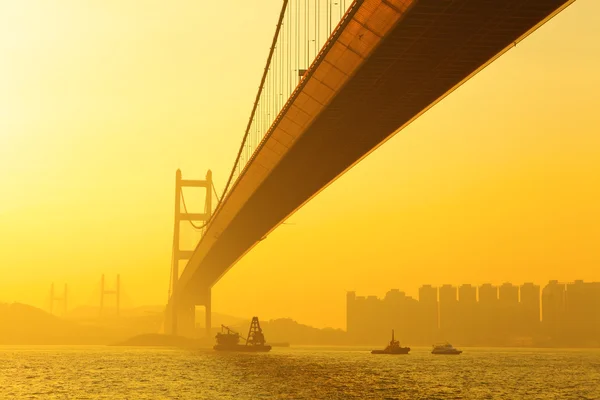 stock image Tsing ma bridge in sunset