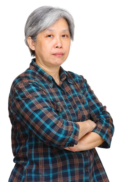 Mature asian woman over white background — Stock Photo, Image