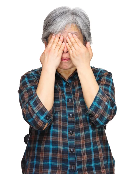 Middleage asian woman cover eyes — Stock Photo, Image