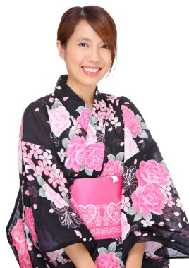 Young woman wearing Japanese kimono clipart