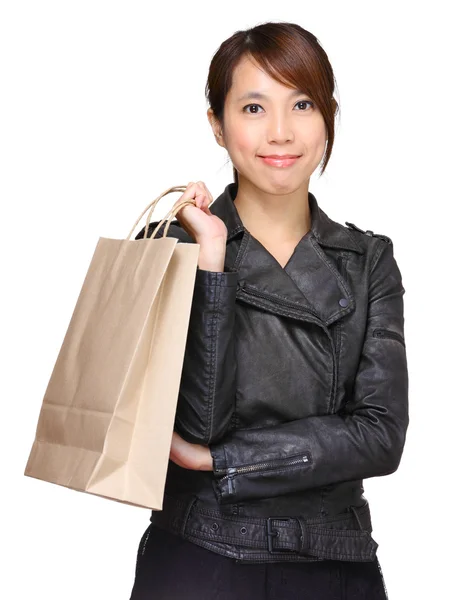 Femme avec sac en papier shopping — Photo