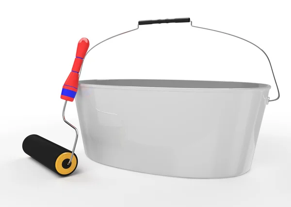 Bucket and roller brush — Stock Photo, Image