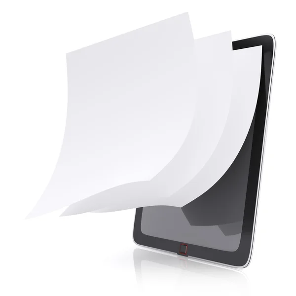 Tablet pc and paper pages — Stock Photo, Image
