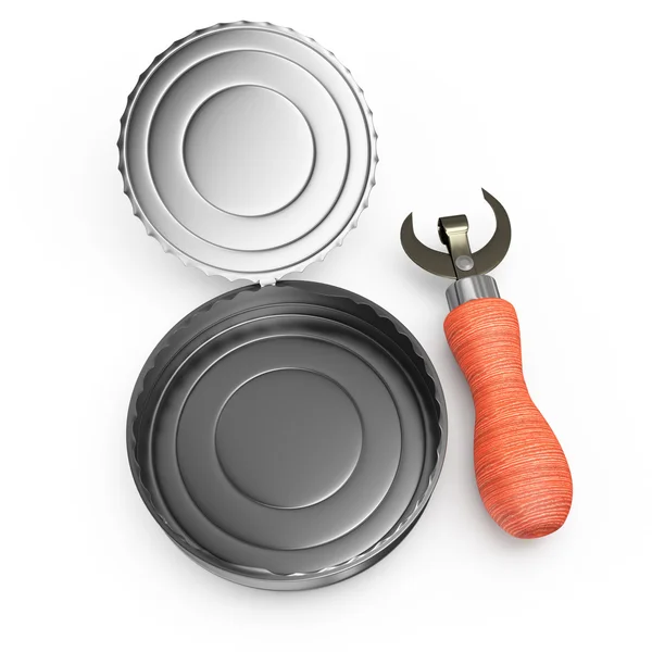 Tin and tin-opener — Stock Photo, Image