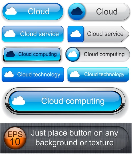 Cloud computing hoge-gedetailleerde moderne knoppen. — Stockvector