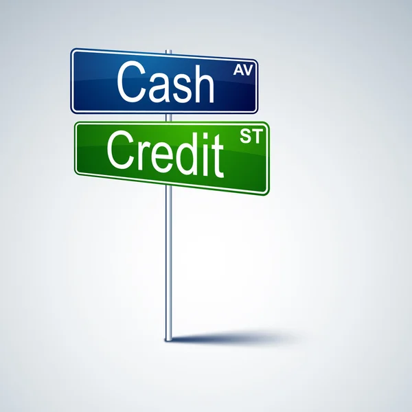 Cash crédit direction panneau routier . — Image vectorielle