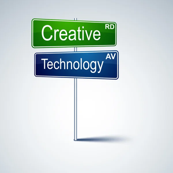 Kreatywnych technologii kierunku znak drogowy. — Wektor stockowy