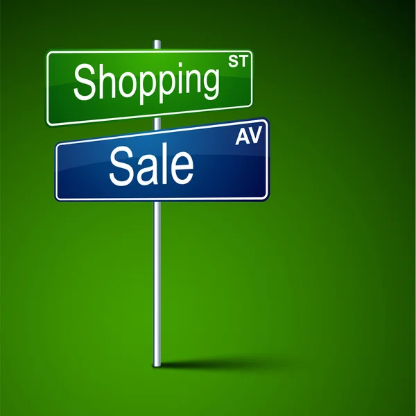 Shopping vendita direzione cartello stradale . — Vettoriale Stock