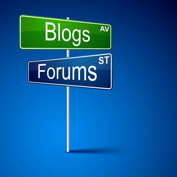 Blogjainak fórumok irányba út jel. — Stock Vector