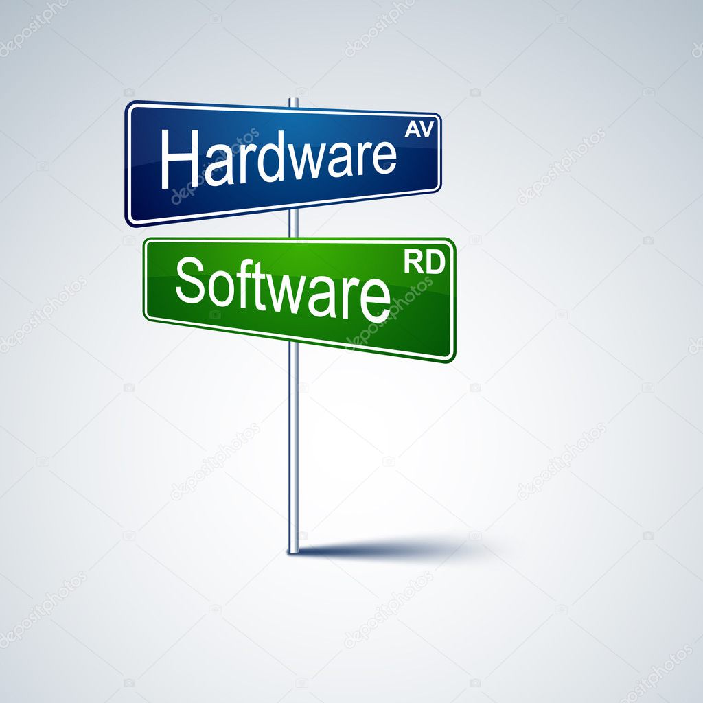 Hardware software direction road sign.