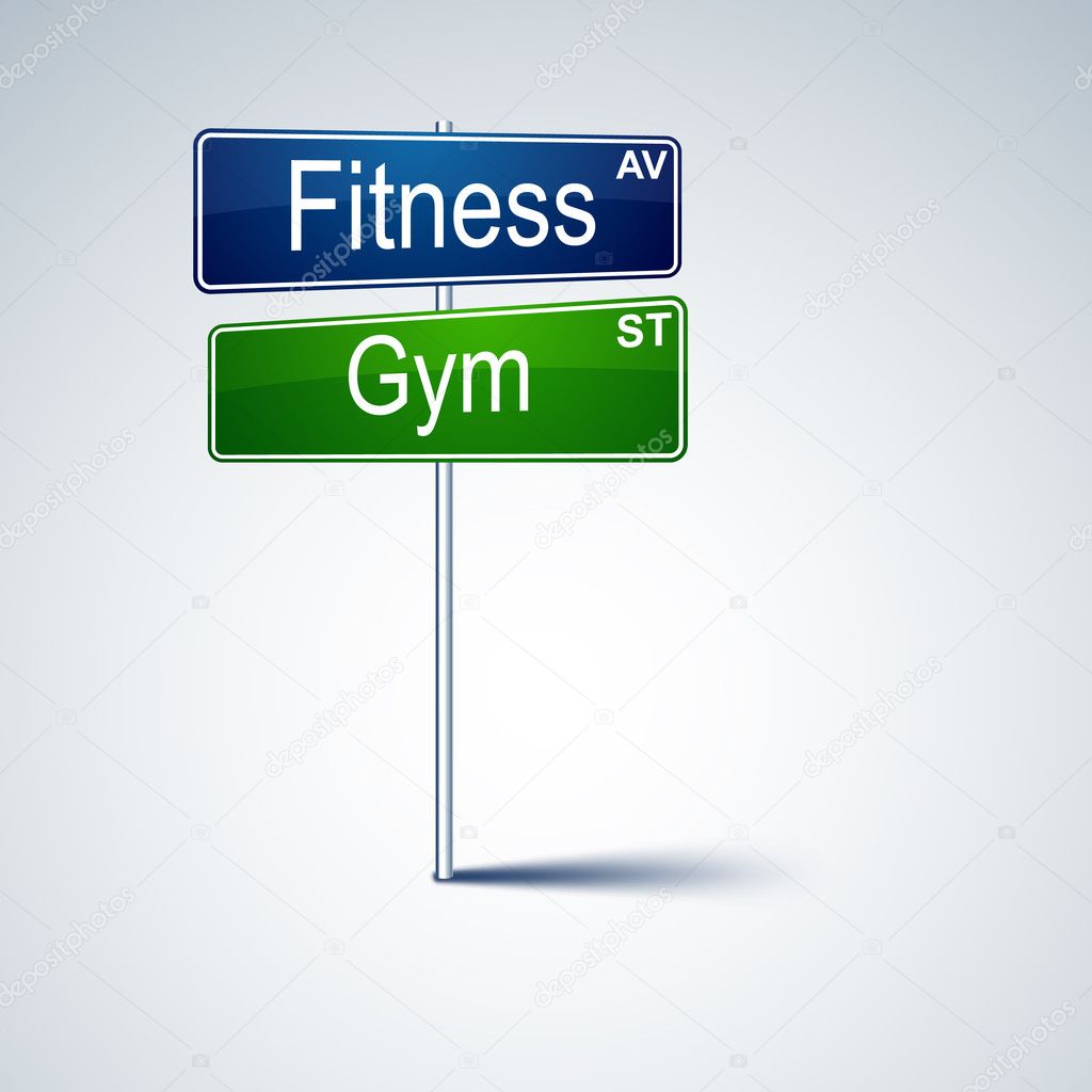Fitness gym direction road sign.