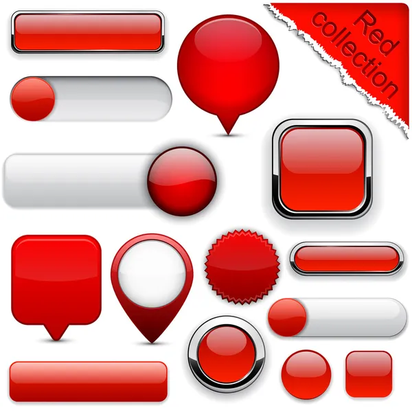 Botones modernos rojos de alto detalle . — Vector de stock