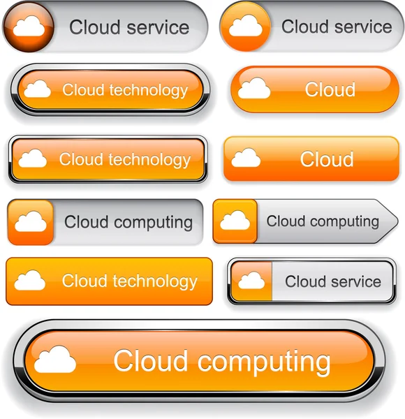 Pulsanti moderni altamente dettagliati per il cloud computing . — Vettoriale Stock