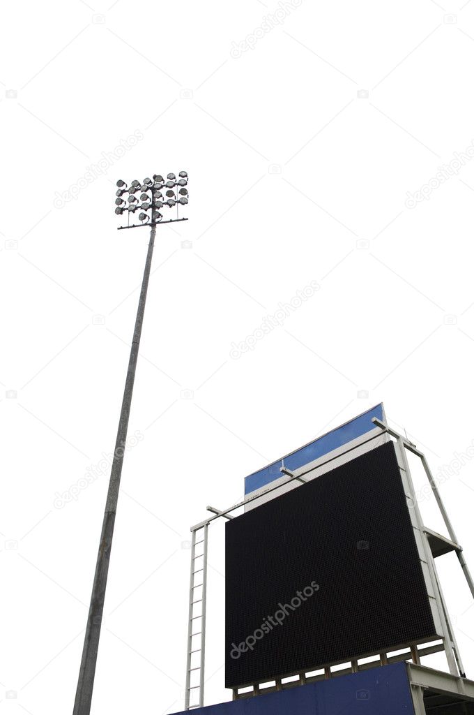 Isolated scoreboard in stadium on white, cutout with clipping pa