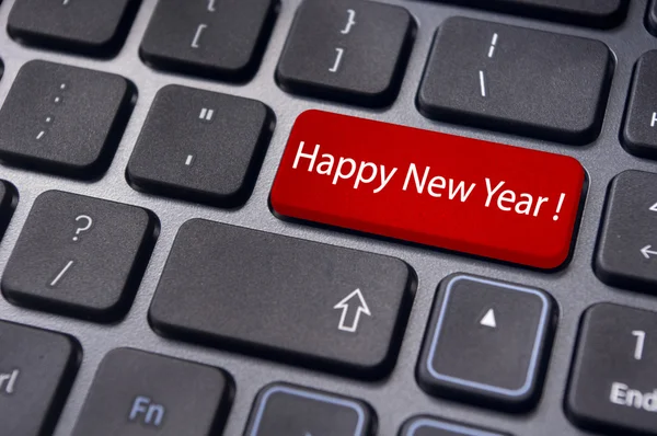 Šťastný nový rok zprávu, klávesu enter na klávesnici — Stock fotografie