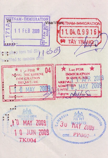 stock image Travel visa stamps on passport