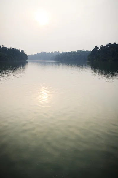 stock image Hazy day on lake