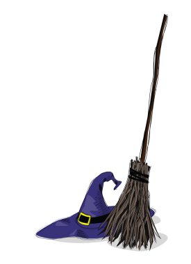 witch hat and broomstick clipart