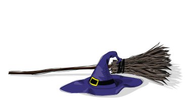 witch hat and broomstick clipart