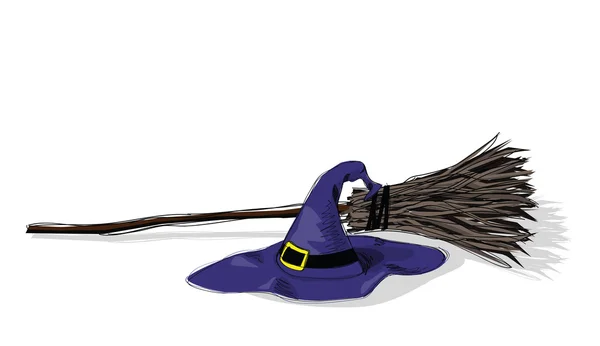 女巫的帽子和扫帚 — 图库矢量图片
