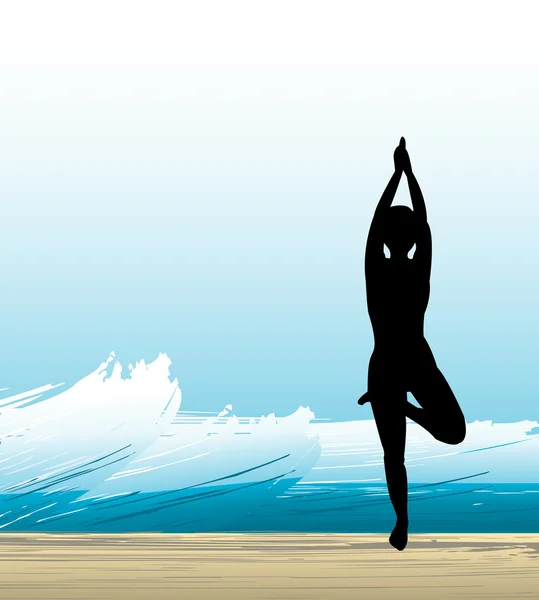 Yoga contra las olas — Archivo Imágenes Vectoriales