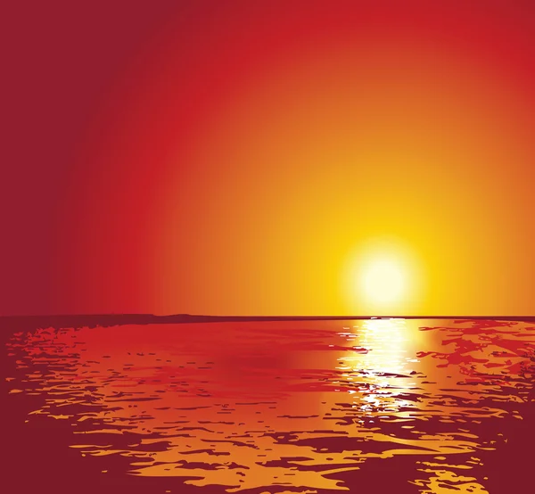 Sonnenuntergang oder Sonnenaufgang auf dem Meer, Illustrationen — Stockvektor