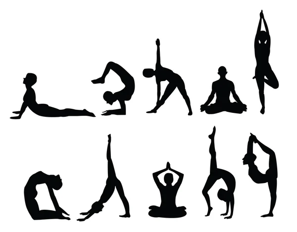 Yoga siluetleri — Stok Vektör