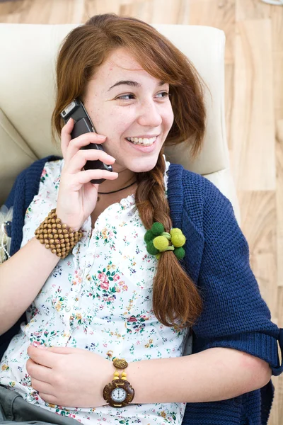 Beautiful teen girl with phone — Stock Photo, Image