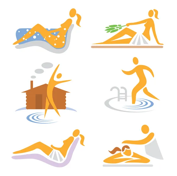 Szauna, spa, wellness, masszázs ikonok — Stock Vector