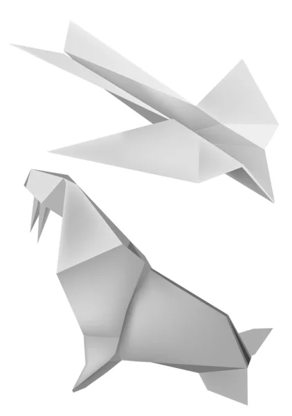 Origami_ walrus_airplane — Stock Vector