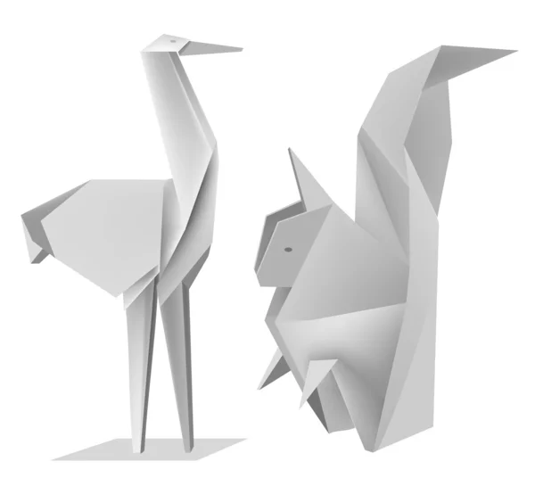 Origami_squirrel_stork — Stock Vector