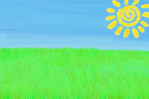 Child's Drawing Landscape (drawing with paint texture) — Stock Photo, Image