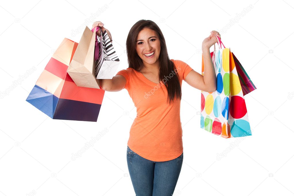 Happy young woman on shopping spree