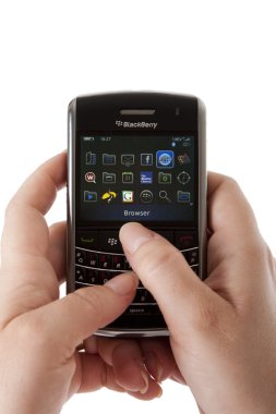 Blackberry smartphone user hands clipart
