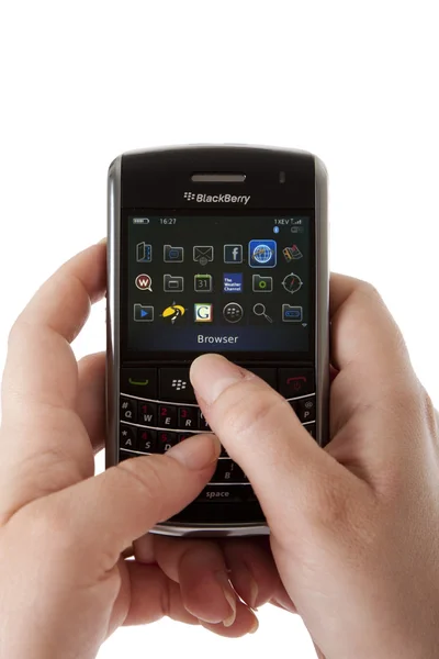 stock image Blackberry smartphone user hands