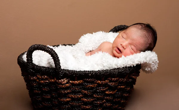 Słodkie dziecko śpi w koszyku — Zdjęcie stockowe