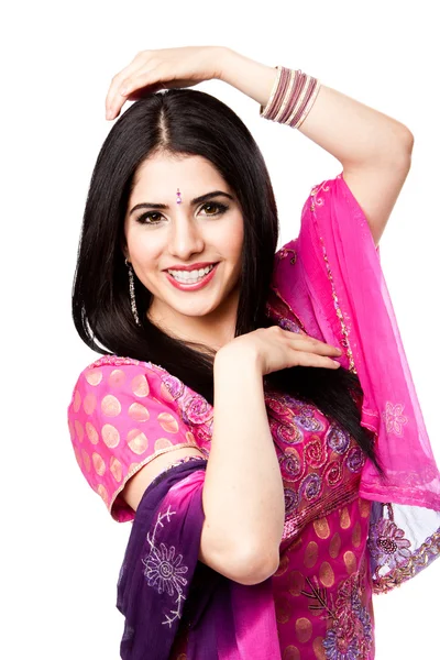 Glada leende indiska hinduiska kvinna — Stockfoto