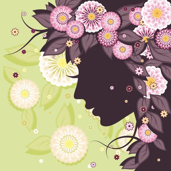 Daisy background with face silhouette — Stock Vector