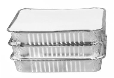 Stack of foil take away lunch box fast food containers clipart